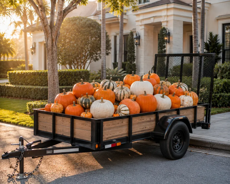A fall porch display being packed up and removed after the season
